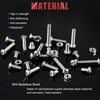 Hilitchi 180-Piece [M4] Stainless Steel Hex Socket Button Head Cap Bolts Screws Nuts Assortment Kit (M4) - color: M4