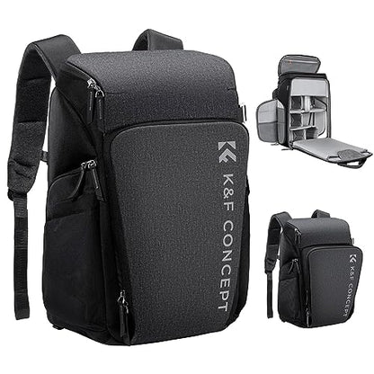 K&F CONCEPT Camera Backpack, 22L Expandable Camera Bag with Rain Cover - color: Black-Grey