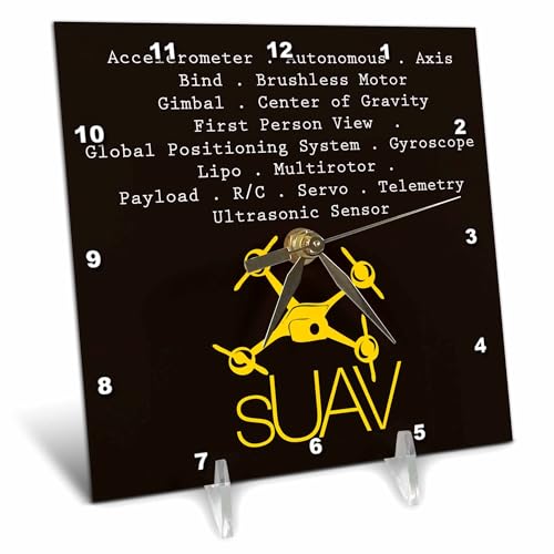 3dRose Black and Yellow Drone with DIY Accelerometer Gyroscope Brushless Motor GPS 6x6 Desk Clock