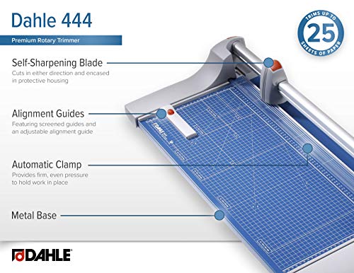 Dahle 444 Premium Rotary Trimmer, 26" Cut Length, 25 Sheet Capacity, Self-Sharpening, Automatic Clamp, German Engineered Paper Cutter - size: 26" Cut Length