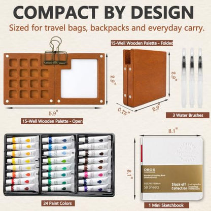 Mini Watercolor Travel Set, Mini Painting Kit, Pocket Palette, 24 Colors