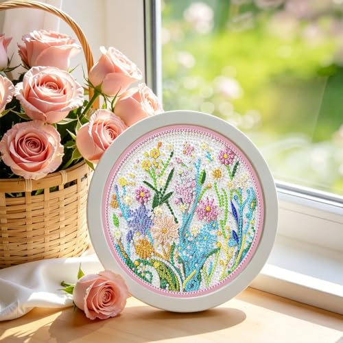 WEMEON Flowers Diamond Art Kits for Kids with Frame 7x7 inch - color: Flower03
