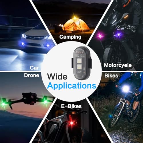 4PCS Wireless LED Strobe Lights with Remote Control, 8 Colors IP65 Waterproof Anti-Collision USB Charing Led Warning Lights for Car Drone Truck Motorcycle Aircraft Bike