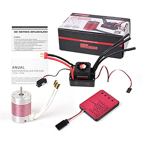 RC Car 1:10 Scale 3650 5200KV Brushless Motor & 120A ESC & Programming Card - color: Red（motor+120A esc+programmer)
