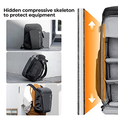 K&F CONCEPT Camera Backpack, 22L Expandable Camera Bag with Rain Cover - color: Black-Grey