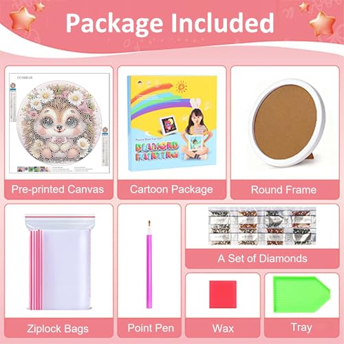 Gemozaic Hedgehog Diamond Art Kits for Kids Ages 8-12, Round Frame, 8x8 in - color: CC1029