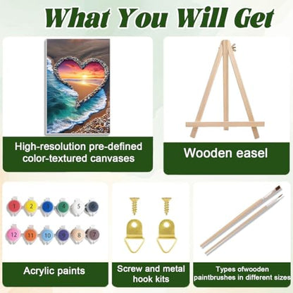 ICYANART 4 Pack Beach Paint by Numbers for Adults with Framed and Easel - color: Beach