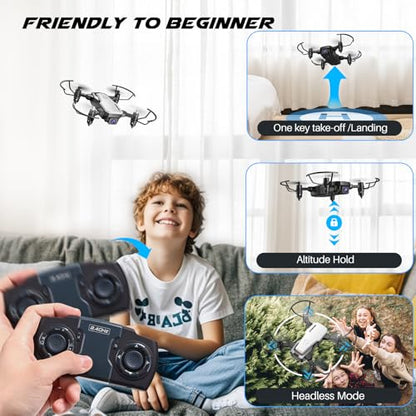 SIMREX Mini Drone with 720P Camera for Kids & Beginners - Foldable RC Quadcopter, Optical Flow Positioning, Altitude Hold, 3D Flip, 2 Batteries 20Min Flight, Safe & Easy Indoor Outdoor Flying Toy Gift (White) - color: White