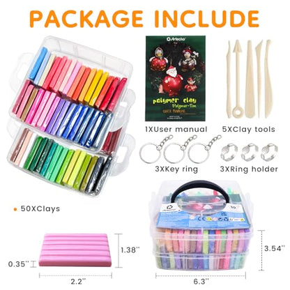 Artecho Polymer Clay Kit, 50 Colors Oven Bake Clay - color: 50 colors