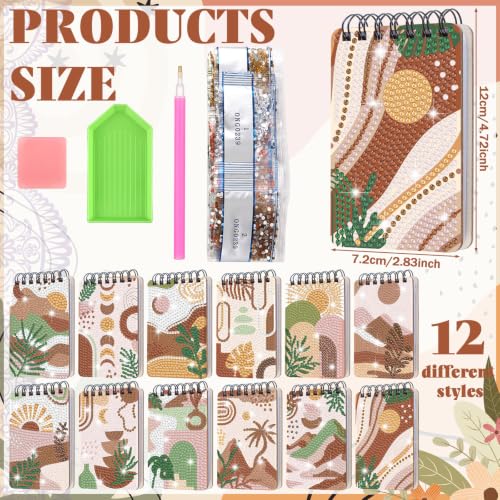 Fuyoooo 12 Pcs Boho Diamond Art Notebook Kits for Adults, 4.72 x 2.83 Inch - style: Boho