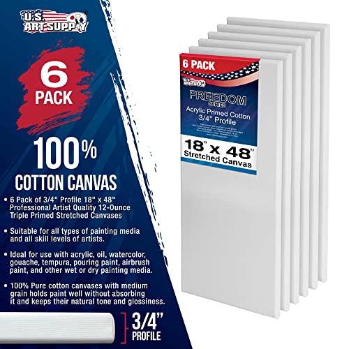 U.S. Art Supply 18"x48" Stretched Canvas for Painting, 3/4" Profile, 6-Pack - size: 18" x 48"