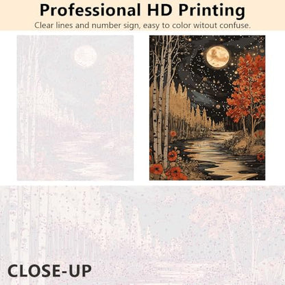 TUMOVO Paint by Numbers Kit for Adults Full Moon Landscape DIY Canvas Kits - color: Forest
