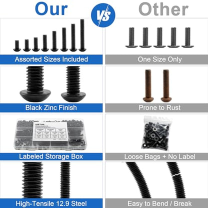 288Pcs UIETUIL M5 Hex Socket Button Head Screws Kit, M5x8-35mm, 10.9 - size: M5 Button 10.9 - 288PCS