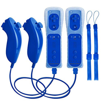 TechKen Motion Plus Wii Controllers 2Packs with Nunchucks, Wii Remote Controllers Compatible for wii and Wii U with Built in Motion Plus - color: blue+blue