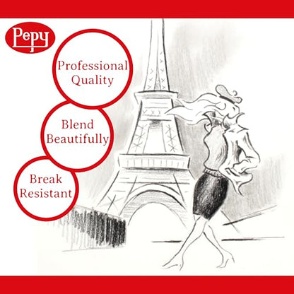 Pepy Professional Medium Charcoal Pencil Drawing Set – Set of 6 Pre-Sharpened Black Charcoal Pencils; Perfect for Drawing, Sketching, Blending and Shading