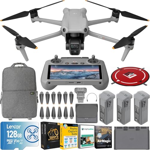 DJI Air 3 Drone Quadcopter with RC 2 Remote (With Screen) Fly More Combo Medium Tele & Wide-Angle Dual Primary Cameras, Obstacle Sensing, 48MP, 4K/60fps, 3 Batteries Bundle with Deco Gear Accessories - style: Air 3 Fly More Combo (DJI RC 2)
