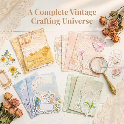 Scrapbook Supplies Kit, 400PCS Vintage Floral Paper & Stickers