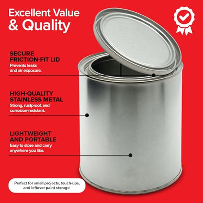 Stock Your Home 1 Quart Unlined Metal Paint Cans with Lids (2 Pack), Empty Quart Paint Cans for Storage, Mixing, Touch Ups and Crafts - Made in USA, Metal Buckets with Friction Fit Lids - size: 2 Pack