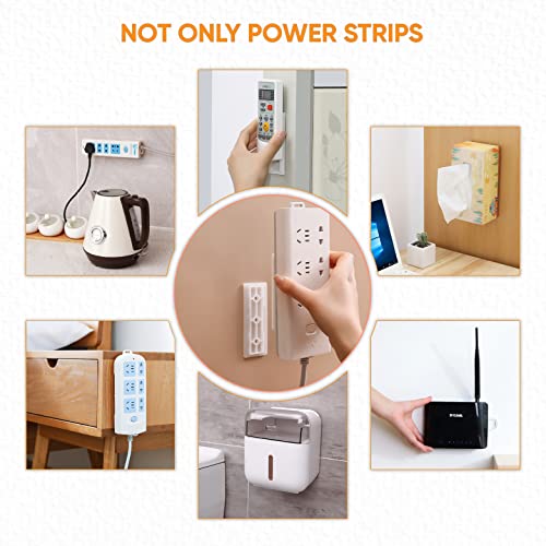 10-Pack Adhesive Punch-Free Socket Holder, Self Adhesive Desktop Socket Fixer, Power Strip Holder Wall Mount with 20 Pcs Cable Organizer Clips, Suitable for WiFi Routers, Remote Controls