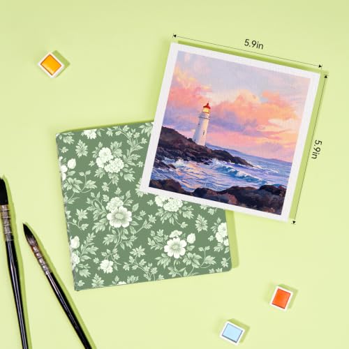 Paul Rubens Square Watercolor Journal 5.9"x5.9", 100% Cotton Cold Press - color: Green