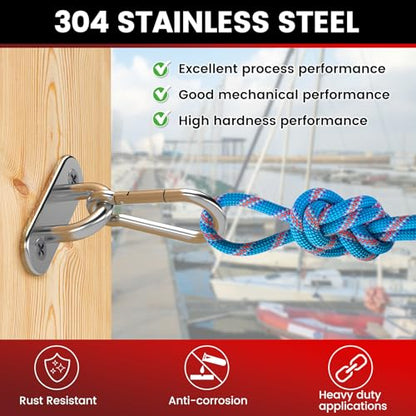 sprookber 304 Stainless Steel Pad Eye Snap Hook,M8 Ceiling Hook 1200Lb,8Pcs - size: 3.15 inch, style: Oval