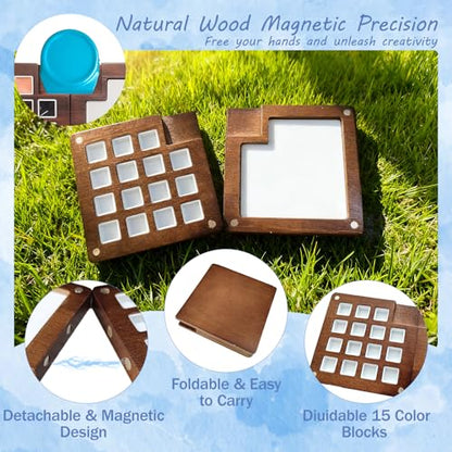 Mini Watercolor Travel Set, 12 Color Portable Walnut Wood Art Kit