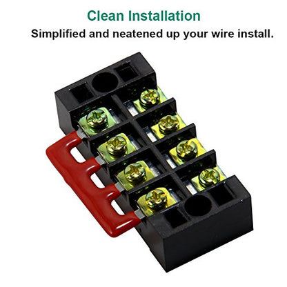 Terminal Block, 4 Circuits 600V 25A Dual Row Screw Terminal Strip, 6 Sets - size: 25A 4P+6pcs Jumpers