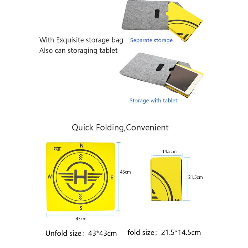Drone Landing Pad Weighted, Double-Faced (Yellow & Black) Waterproof Portable Fast-Foldable Helipad for DJI FPV Mavic 2 /Mini SE