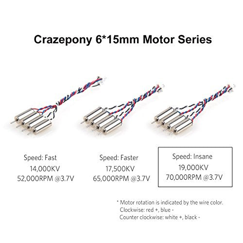 Crazepony 4pcs 6x15mm Motor (Speed: Insane) 19000KV for Blade Inductrix Tiny Whoop Micro JST 1.25 Plug - size: Small