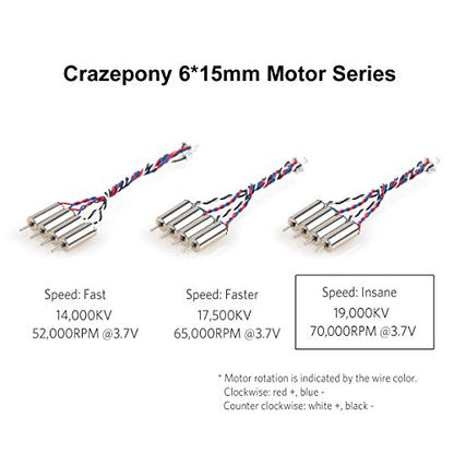 Crazepony 4pcs 6x15mm Motor (Speed: Insane) 19000KV for Blade Inductrix Tiny Whoop Micro JST 1.25 Plug - size: Small