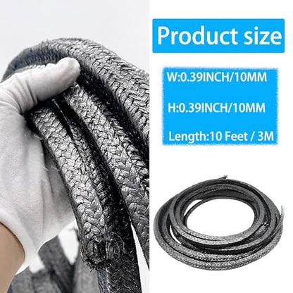 Flexible Graphite Braided Compression Packing ，for Pump Valve or Mechanical Seal 3/8" x 3/8", 10 feet - size: 3/8", 10 feet