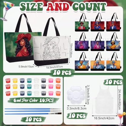 Locmeo 10 Set Paint and Sip Canvas Bags Pre Drawn Kit,Couples - style: Couples