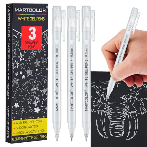 MARTCOLOR White Gel Pens, 3 Pack 0.5mm Extra Fine Point White Gel ink Pens - style: White - 0.5mm