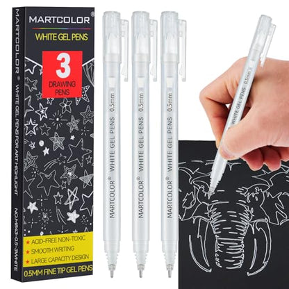 MARTCOLOR White Gel Pens, 3 Pack 0.5mm Extra Fine Point White Gel ink Pens - style: White - 0.5mm