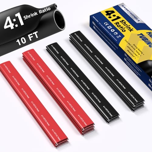 haisstronica 10Ft 4:1 Heat Shrink Tubing Kit 1/2" Black/Red - color: Black & Red, size: 1/2"