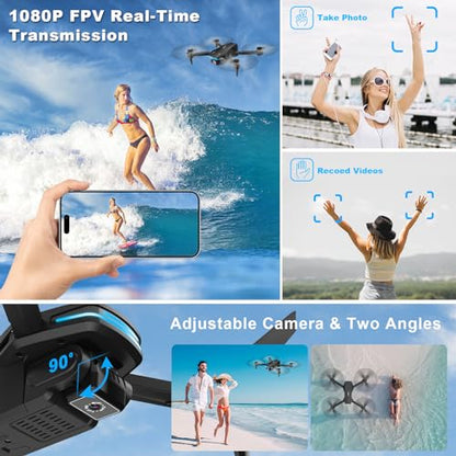 Drones with Camera for Adults 1080P HD Foldable Drone with Carrying Case Drone with One Key Take Off/Land, 3 Speed Mode, 360° Flip Dark Black