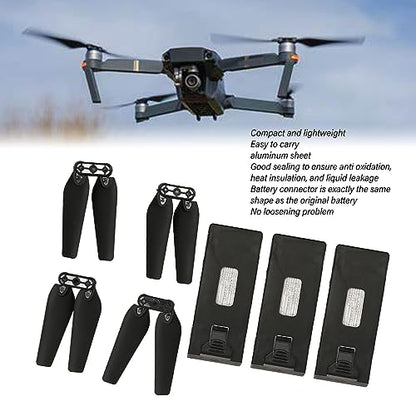 Drone Battery 3PCS 3.7V 1800mAh with 4Pcs Propeller Blades, Mini Propellers Accessories Drone Battery with Blades for E88 E88PRO E525 E99 E99PRO P1 K3 S1 RC UAV Battery Plug and Play