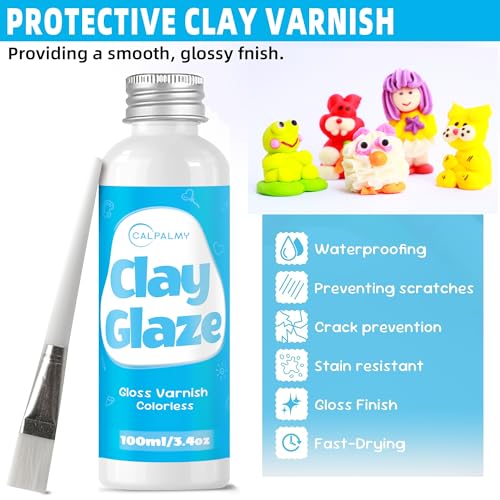 CALPALMY 100ml Air Dry Clay Glaze and 29pcs Clay Tools Kit, Gloss Varnish - color: Gloss, size: 100ml + 29pc Tools
