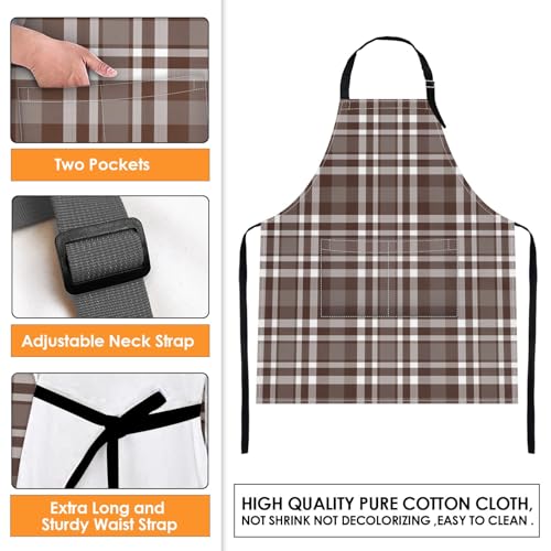 Britimes Apron with Pockets, 32x28 inch, 2 Pack, Checkered - color: Dark Brown Green