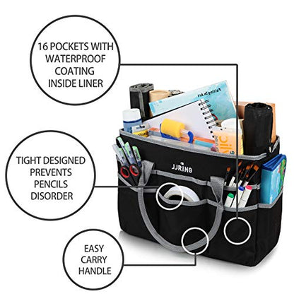 JJRING Large 600D Nylon Artist Organizer Tote Bag With 16 Pockets, Silver - color: Silver, size: Large