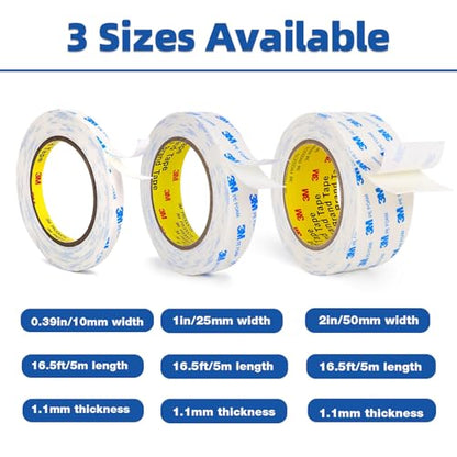 3M Double Sided Tape 1"×16.5Ft, Mounting Tape Heavy Duty No Residue - size: 1in x 16.5ft
