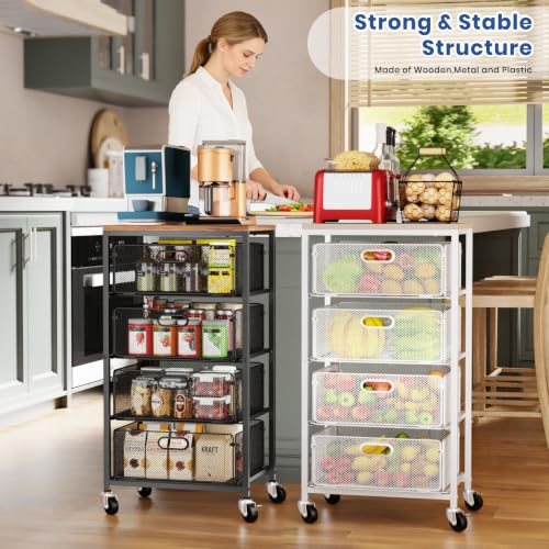 Goovilla Kitchen Cart with Drawers, Lockable Wheels with Wooden Top, Black - size: Black