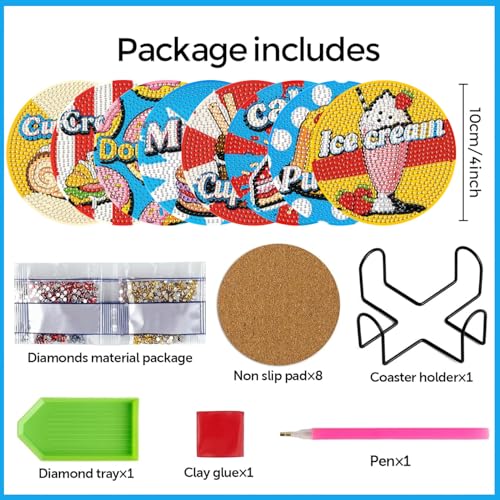 Leatrice Small Diamond Art Coasters Set Diamond Painting Kits for Adults - color: AB Dessert