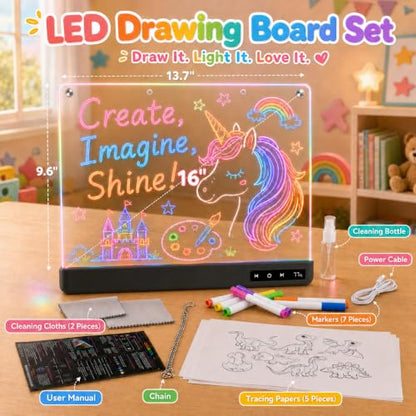 Cardivek LED Drawing Board for Kids, 16" Rechargeable Light Up Tablet - color: Black