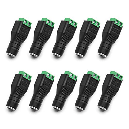 CHANZON (10 x Female DC Power Connector 5.5mm x 2.1mm 12V 24V Power Jack Socket for Led Strip CCTV Security Camera Cable Wire Ends 10Pcs Plug Adapter