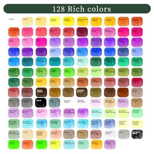 Artecho 128-Color Watercolor Paint Set with Metallics, Portable Tin Case - style: 128 Colors