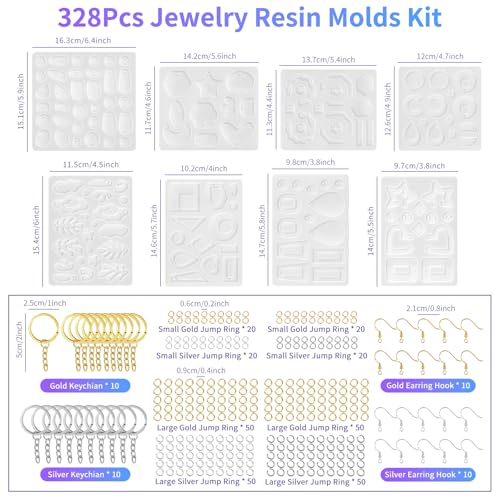 328 Pcs Jewelry Epoxy Resin Silicone Molds Kit with Holes for DIY Earring - color: 328pcs Jewelry Molds