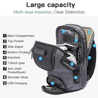 BANGE Men's Sling Backpack - Waterproof Crossbody Bag, Multi-Purpose Shoulder Bag - color: Grey