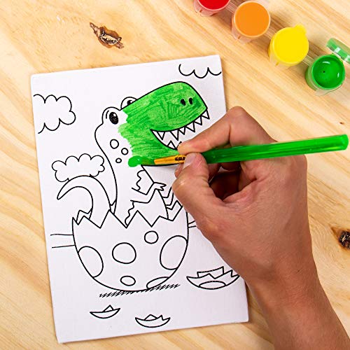 Horizon Group USA Pre-Printed Canvas & Paint Art Set. Ready to Paint 5" x 7" Canvas Panels, 12 Tempera Paints, 6 Easy-Grip Assorted Paintbrushes Included. Dino, Space & Food. - style: Dino-Space-Food