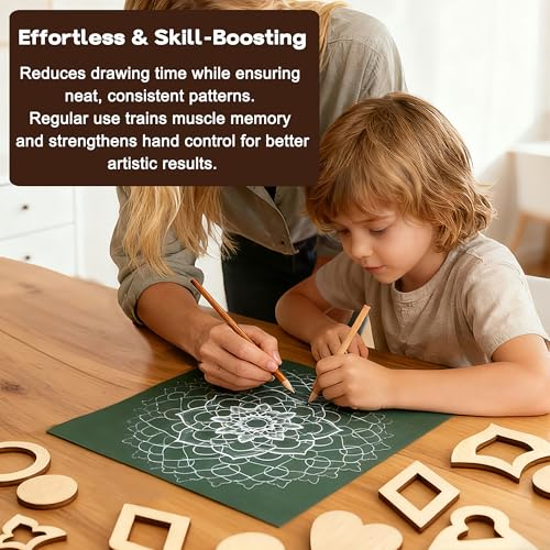 DAFENCHI 28 Pcs Wooden Mandala Painting Stencils, Dot Drawing Tools for Mandala Patterns, Drawing Stencils for Wood & Flat Surfaces, Portable Art Drawing Kit Painting Template (Shape 3) - color: Shape 3